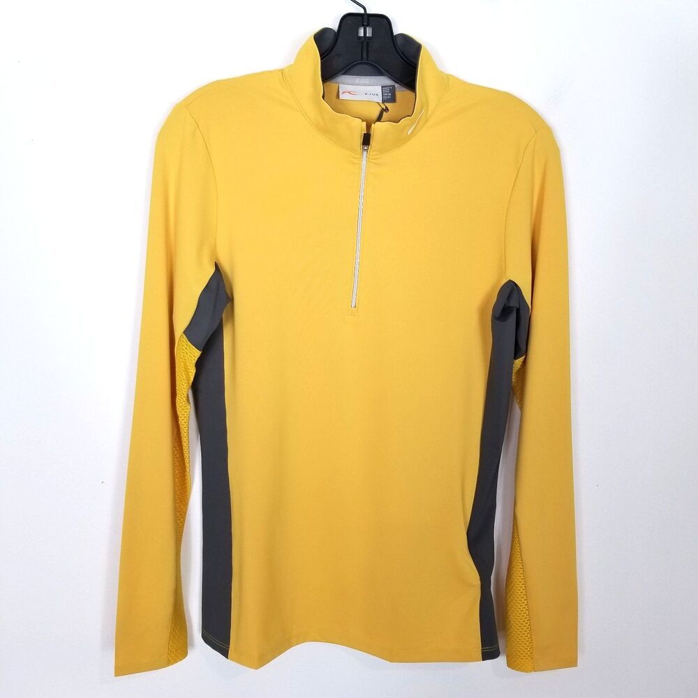 KJUS Women Sunshine Sport Zip Neck Shirt Sz M UPF 50+ Long Sleeve Yellow Gray